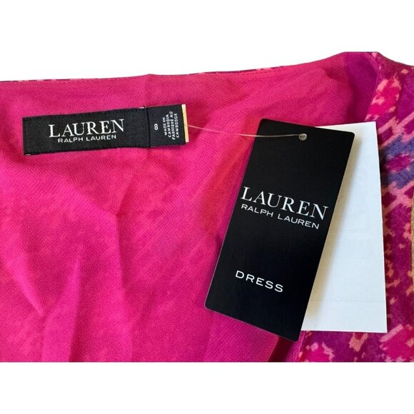 LAUREN Ralph Lauren Womens 8 Geometric Print Belted Crepe Midi Dress Fuchsia NWT - Picture 8 of 15